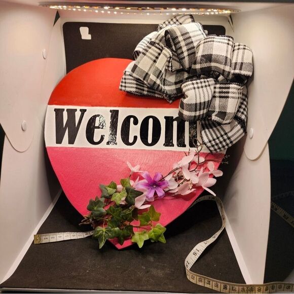 Entryway Heart Shaped Welcome Sign Wooden Floral Decoration 12 Inch Front Door - Picture 4 of 14